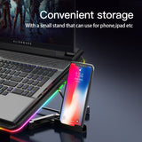 Coolcold RGB Light Base Cooler Notebook Six LED Fan 10-15.6 Inch Gaming Laptop Cooler Cooling Pad With Phone Holder