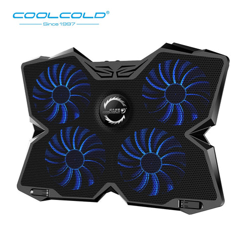 COOLCOLD Four Fans Laptop Cooling Pad Notebook Stand LED Light 2 USB Type Fit For 12-17inch Notebook Gaming Daily Use