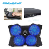 COOLCOLD Four Fans Laptop Cooling Pad Notebook Stand LED Light 2 USB Type Fit For 12-17inch Notebook Gaming Daily Use